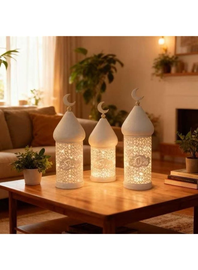 CityRiya-Long Ramadan Lanterns, Ramadan Lantern Lights, Eid Mubarak Decorative Lamp, Intricate Hollow-Out Islamic LED Lanterns, Gold Ramadans Lantern Decorations for Home Party Table Windows (S) - Image 5